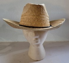 Vintage Mens Tan Paper Straw Wicker Garden Sun Cowboy Hat - £22.55 GBP
