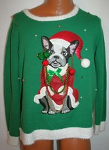 Ugly Christmas Sweater Pug Dog With Beads Sequins &amp; Balls Women&#39;s Large Holiday - £15.89 GBP