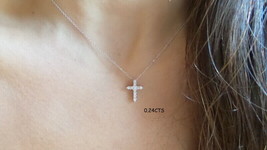 Diamond Cross Necklace 14K White Gold 0.24CTS SI1 Clarity G Color Solid Gold - £316.48 GBP