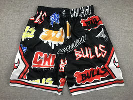 Chicago Bulls Classic Black Graffiti Mesh Pockets Shorts - $31.20