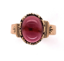 Victorian 9k Yellow Gold Ring with 3.79ct Cabochon Genuine Natural Garnet #J6387 - £609.99 GBP