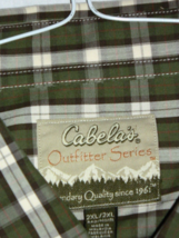 Classic Mens Cabelas Brand Long Sleeve Green Striped Casual Shirt sz 2XL / 52x32 - £12.32 GBP