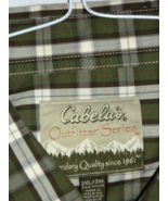 Classic Mens Cabelas Brand Long Sleeve Green Striped Casual Shirt sz 2XL / 52x32 - $15.76