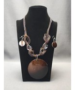 Beaded Necklace &amp; Earrings Natural Cone Shell Brown Enamel Pendant Multi... - £11.14 GBP