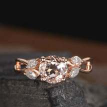 1.75Ct Round Cut Peach Morganite &amp; Diamond Anniversary Ring 14K Rose Gold Finish - £65.16 GBP