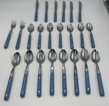 23 Pieces INTERPUR Stainless Korea Blue Plastic Handles - £55.35 GBP