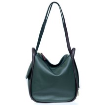Bruno Rossi Italian Made Dark Green Pebble Leather Convertible Hobo Bag ... - $296.25