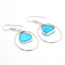 London Blue Topaz Faceted Handmade Fashion Gift Earrings Jewelry 1.70&quot; SA 2389 - $5.99