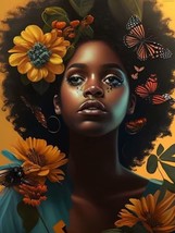 Happy Fall Diamond Painting Kit for Beginners - DIY African Girl &amp; Butterfly Sun - $29.69