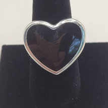 Heart Semiprecious Inlaid Stone Silver Ring Black Onyx Size 8.5 - £19.88 GBP