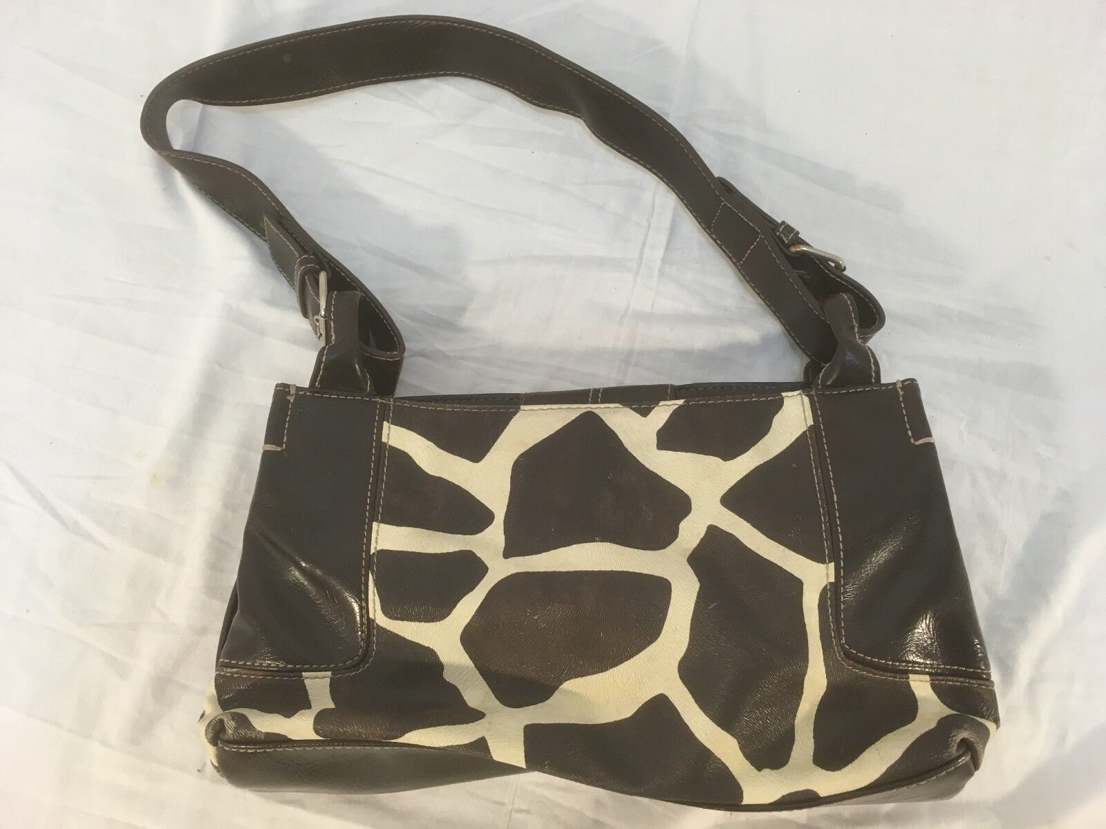 Womens Nine &amp; Co By Nine West Faux Leather Cow Print Brown White Shoulde... - $8.63