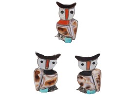 Vintage Zuni Native American Sterling Channel inlay Owl earrings and pendant - £130.10 GBP