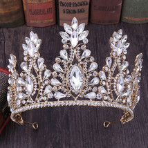 Gold Color Crystal Gem Bride Tiaras and Crowns Rhinestone Headpiece Hair Jewelry - £28.31 GBP