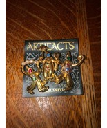 1986 Artifacts Brooch-3 Clowns-Goldtone-Colored Stones-Faux Pearls - $20.44 CAD