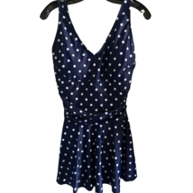 Yonique Swimsuit Size L Blue White Polka Dot V-Neck Padded One-Piece wit... - $18.65