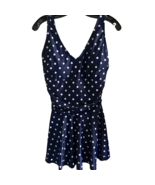 Yonique Swimsuit Size L Blue White Polka Dot V-Neck Padded One-Piece wit... - £14.63 GBP