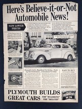 1938 Plymouth Believe-it-or-Not Vintage Magazine Print Ad - $6.93