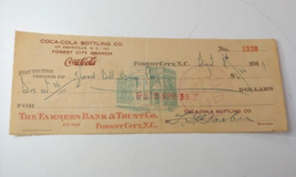 1919 Coca Cola Bottling Co Asheville NC Forest City Branch Check - £42.81 GBP