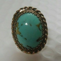 Vintage Signed Whiting &amp; Davis Large Oval Faux Turquoise Blue Stone Ring Size 6 - £59.13 GBP