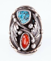 Navajo Turquoise Sterling Silver Ring with Two Tones of Color Size 6 - £82.12 GBP