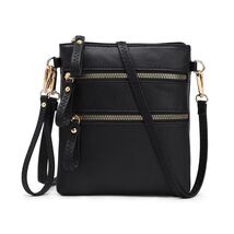 AMELIE GALANTI Small Vegan Crossbody Purse Bag Triple Zipper Black - $282.09 MXN