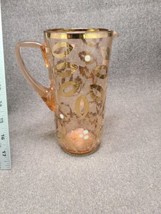 VTG Peach Blown Crackle Glass 8 Pitcher Gold &amp; White Accents EXCELLENT C... - £16.22 GBP