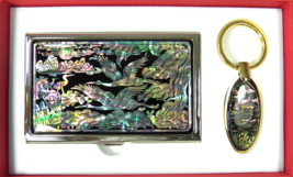 MOP Business Card Holder Case &amp; Key Chain Flying Cranes New Mother-of-Pearl Box - £18.17 GBP