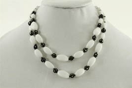 Vintage AUSTRIA 1960s MOD Black &amp; White Glass Necklace Clip Earring Set - £18.19 GBP