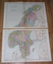 1891 TWO-SHEET Antique Map Of Scandinavia / Norway Sweden - £19.66 GBP