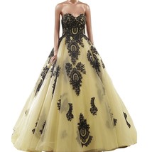 Kivary Gothic Black Lace Tulle Ball Gown Sweetheart Long Corset Prom Evening Dre - £158.26 GBP
