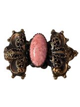 Vintage Victorian Revival Pink Cabochon Belt Buckle Bronze Tone Ornate S... - $25.20