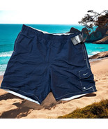 Nike Swim Trunks Men L Navy Blue- White Swoosh Trim- Mesh Lining- Drawst... - $445.14 MXN