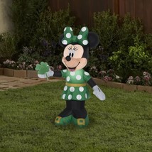 Airblown Inflatable St. Patrick&#39;s Day Minnie Mouse 3.5 Ft Tall Green Yard Decor - £46.47 GBP