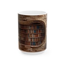 Cozy Bookshelf Illustration Mug | Book Lover Coffee Cup | Ceramic Readin... - $16.44