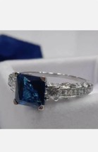 2.40CT Blau Prinzessin Künstlicher Diamant 14K Weiß Vergoldet Verlobungsring - £115.65 GBP