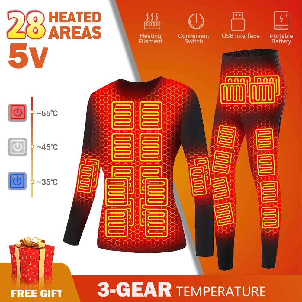 Winter Thermal Heated Jacket Men Vest Heated Underwear Men&#39;s Ski Suit USB - £35.34 GBP+