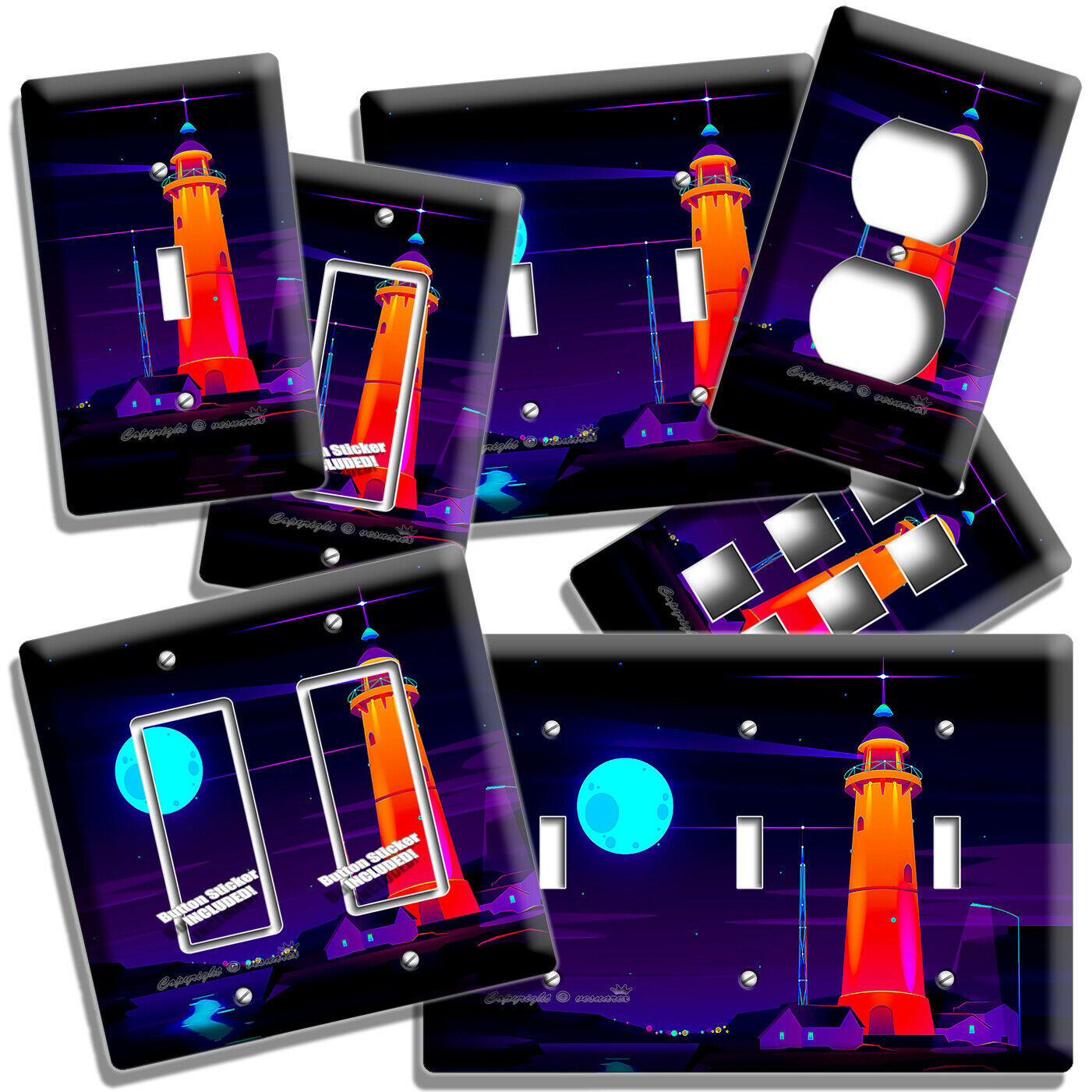 COLORFUL LIGHTHOUSE STARRY NIGHT MOON LIGHT SWITCH OUTLET WALL PLATES ROOM DECOR