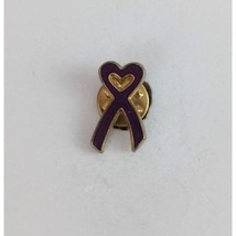 Vintage Deep Purple Heart Awareness Ribbon Lapel Hat Pin - £6.63 GBP