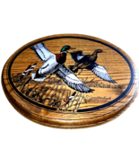 Wood Plaque Flying Ducks Picture Birds Flying Out of Rushes Hanger on Back - $19.79