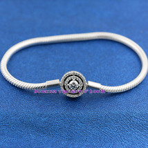 925 Sterling Silver Moments Halo Snake Chain Bracelet Fit Moments Charm - £26.21 GBP+