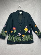 Quacker Factory Embroidered Floral Blazer Womens Size L Art to Wear Gannycore - £29.21 GBP