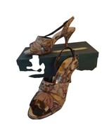 A’mano Women's Cut Out Heel Brown Vegan Floral Fabric Ankle Strap Mid 8 ... - $27.71