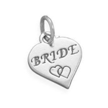 Oxidized BRIDE Double Heart Charm Pendant Women&#39;s Wedding Gift 14K White Gold Fn - £23.49 GBP