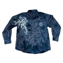 Hama Y2K Black Tie Dye Embellished Cursive Print Dress Button Up Shirt S... - £25.53 GBP