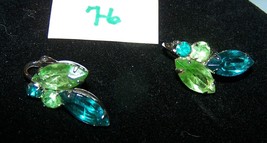 Two-Tone Green Rhinestone Clip-on Earrings-Lot 76 - £11.16 GBP