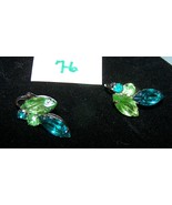 Two-Tone Green Rhinestone Clip-on Earrings-Lot 76 - £10.95 GBP