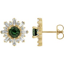 14k Yellow Gold Green Tourmaline and Diamond Starburst Stud Earrings - £2,140.49 GBP