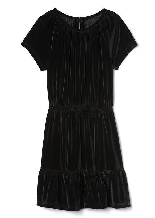 Primary image for Gap Kids Girl Black Velvet Tiered Keyhole Short Sleeve Elastic Waist Dress 14 16