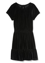 Gap Kids Girl Black Velvet Tiered Keyhole Short Sleeve Elastic Waist Dress 14 16 - $24.74
