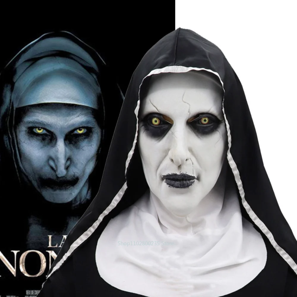 Halloween The Nun Horror Mask Cosplay Valak Scary Latex Masks with Headscarf - £17.11 GBP